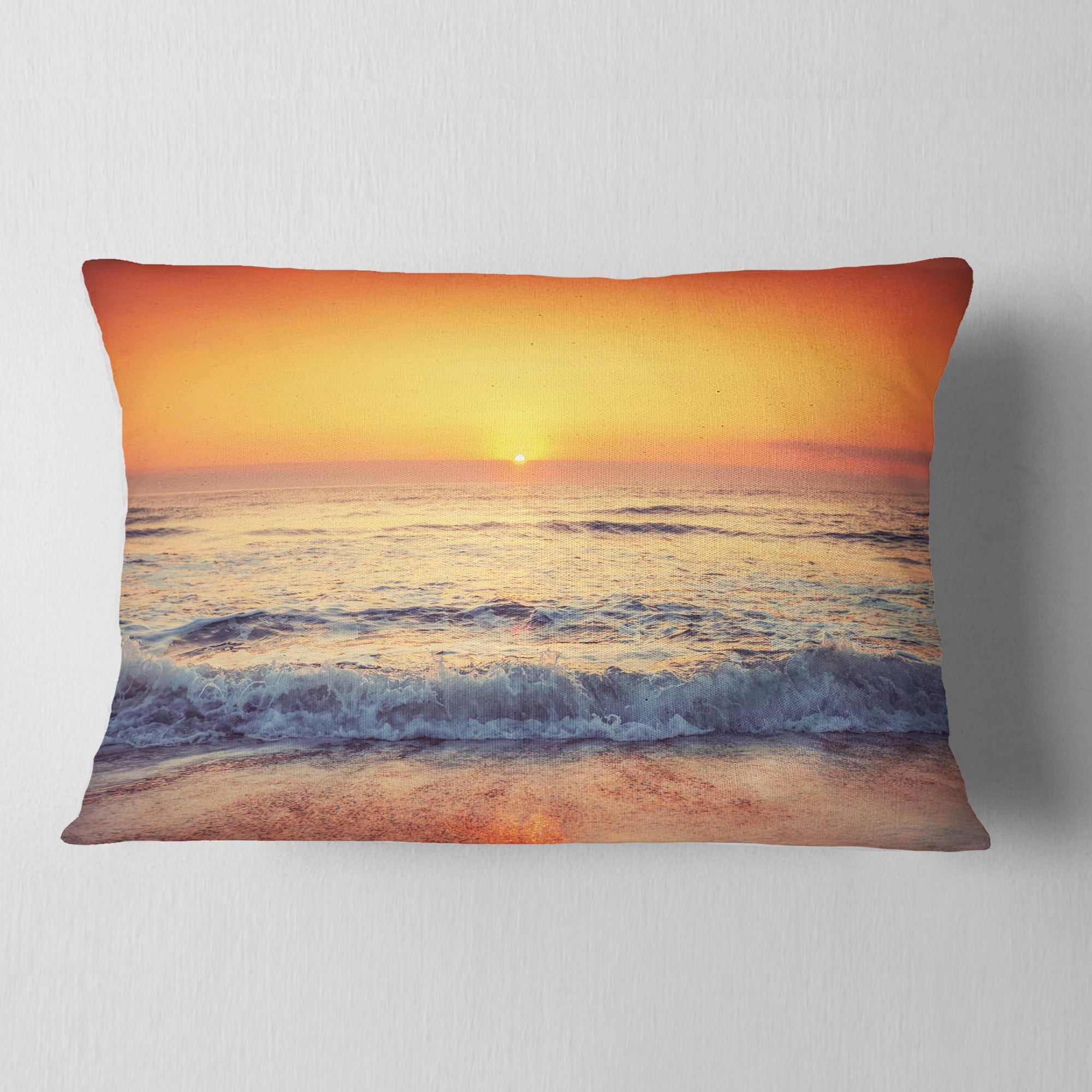 Designart Yellow Cloudscape over Seashore - Beach Throw Pillow - 12x20