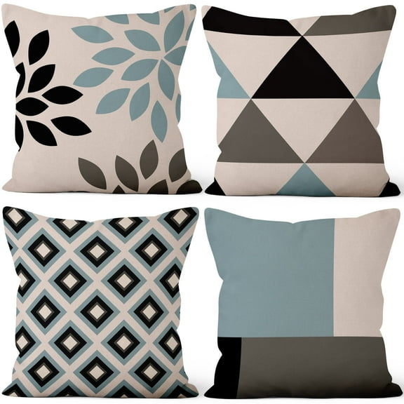 Modern Dahlia Flower Pillow Covers 18 x 18 inch Set of 4 ,Farmhouse Decorative Pillow Cover Geometric Floral Cushion Covers for Couch Patio Garden ﻿