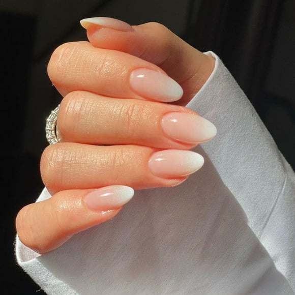 HLONK French Tip Press on Nails Hot Pink glue on nails Medium Length Almond Nails Press on with Glue Fake Nails with Designs Glitter for Nails Full Cover Glossy Acrylic Stick on Nails fo