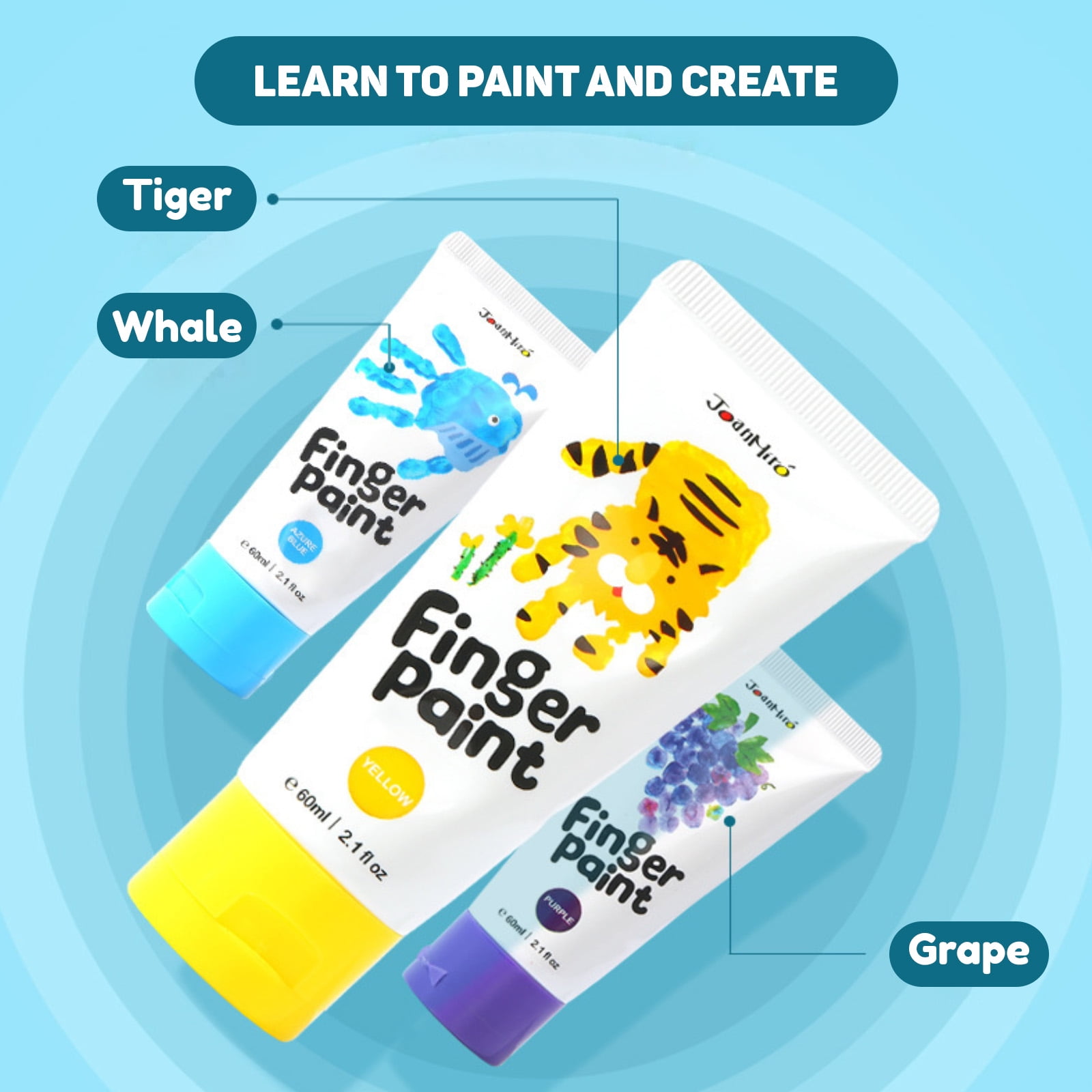 Washable Finger Paints for Toddlers, 10 Colors Large Capacity (2.1fl oz), Non Toxic Baby Paint for Hand and Feet, Safe Art Supplies, Preschool Learning Gifts for Kids Age 2+