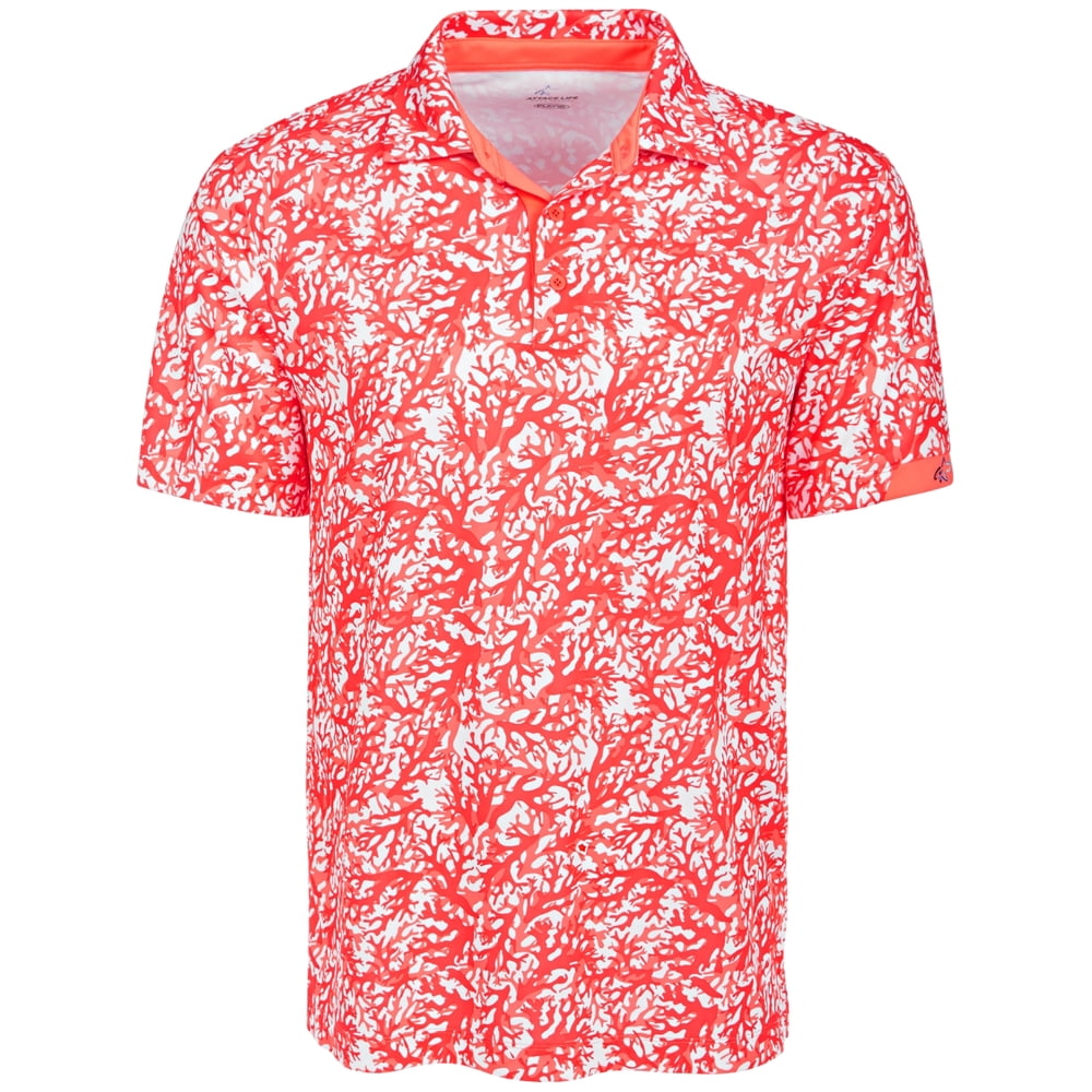 Greg Norman Mens Shirt Coral Print Polo Short Sleeve XL