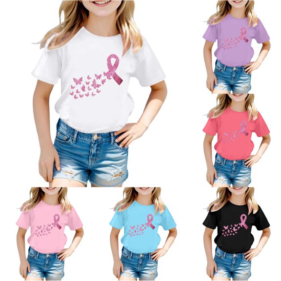 Rggeeun Baby Girls Blouse Cute Glitter Butterfly & Tie Pattern Short Sleeve Crew Neck Smooth Lightweight for Summer Party Night Elegant Tops,White,5-6 Years