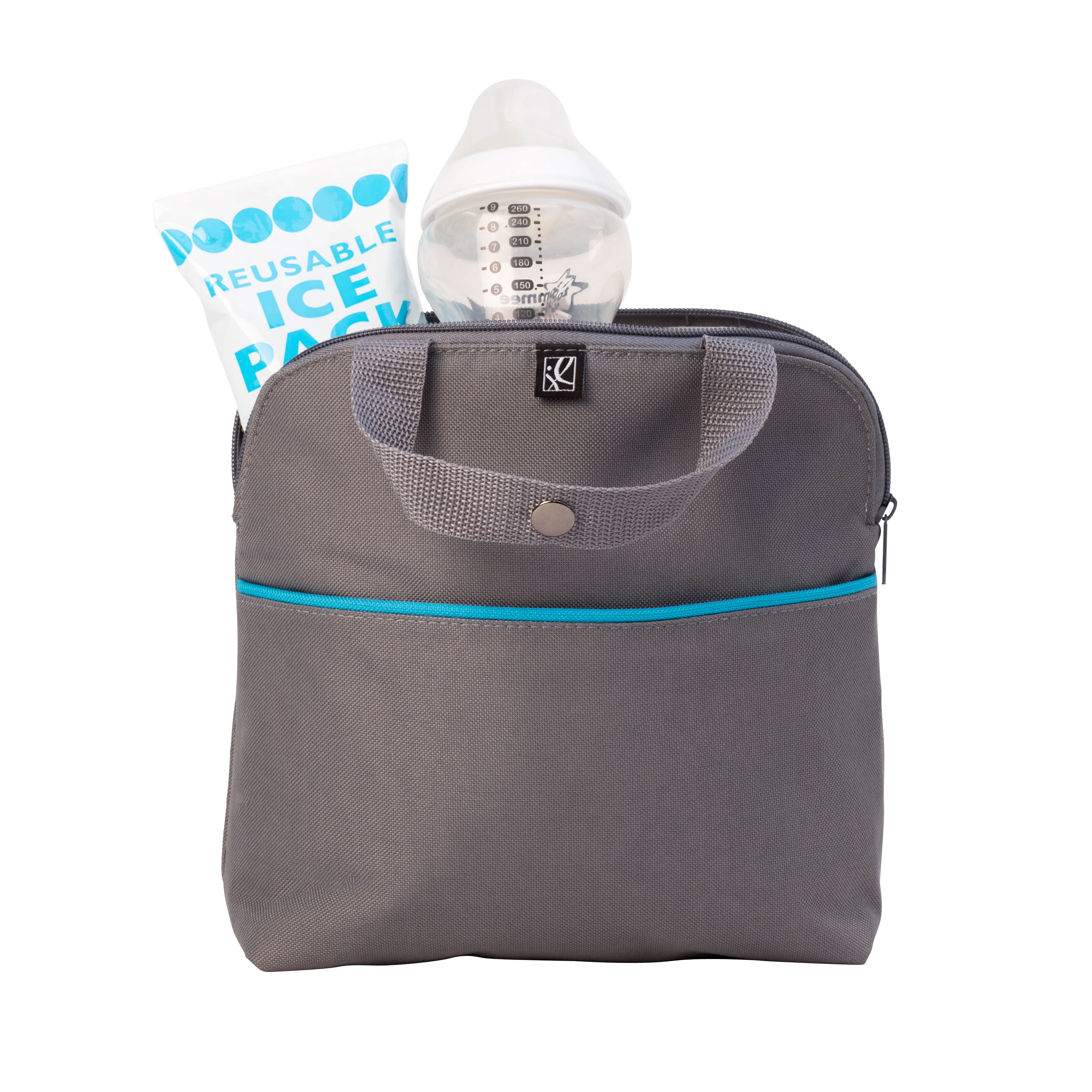 J.L. Childress MaxiCOOL Breast Milk Cooler Travel Bag - Insulated Baby Bottle Storage Bag - Grey/Teal
