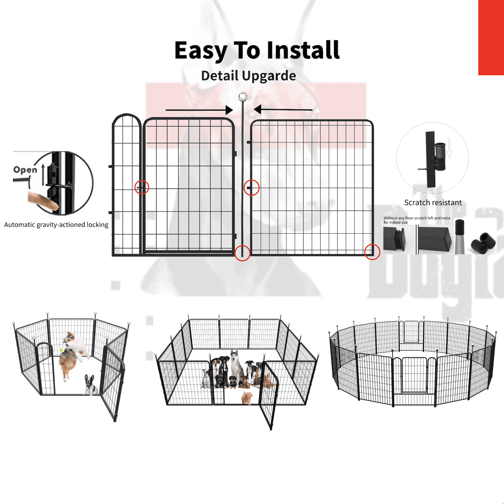 IGOOUO Dog Playpen Indoor/Outdoor,4 Panels 32'' Height Portable Metal Dog Fence with Easy-Carry Straps for Small Dogs,Pet Puppy Playpen for RV Camping Yard Patio