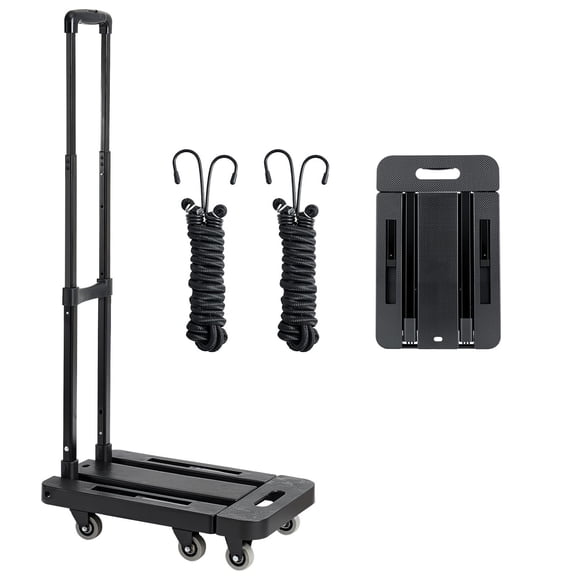 Collapsible Luggage Cart with 6 Wheels,500 lb Capacity Folding Hand Truck for Travel&Moving,Expandable Platform Dolly with Straps,Black