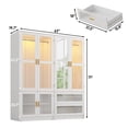 thumbnail image 3 of Full Glass 4 Door Wardrobe Combination for Bedroom, 71"H 63"W Armoire Wardrobe Closet with Mirror & 2 Drawers & LED Hanging Rod, 3 of 8
