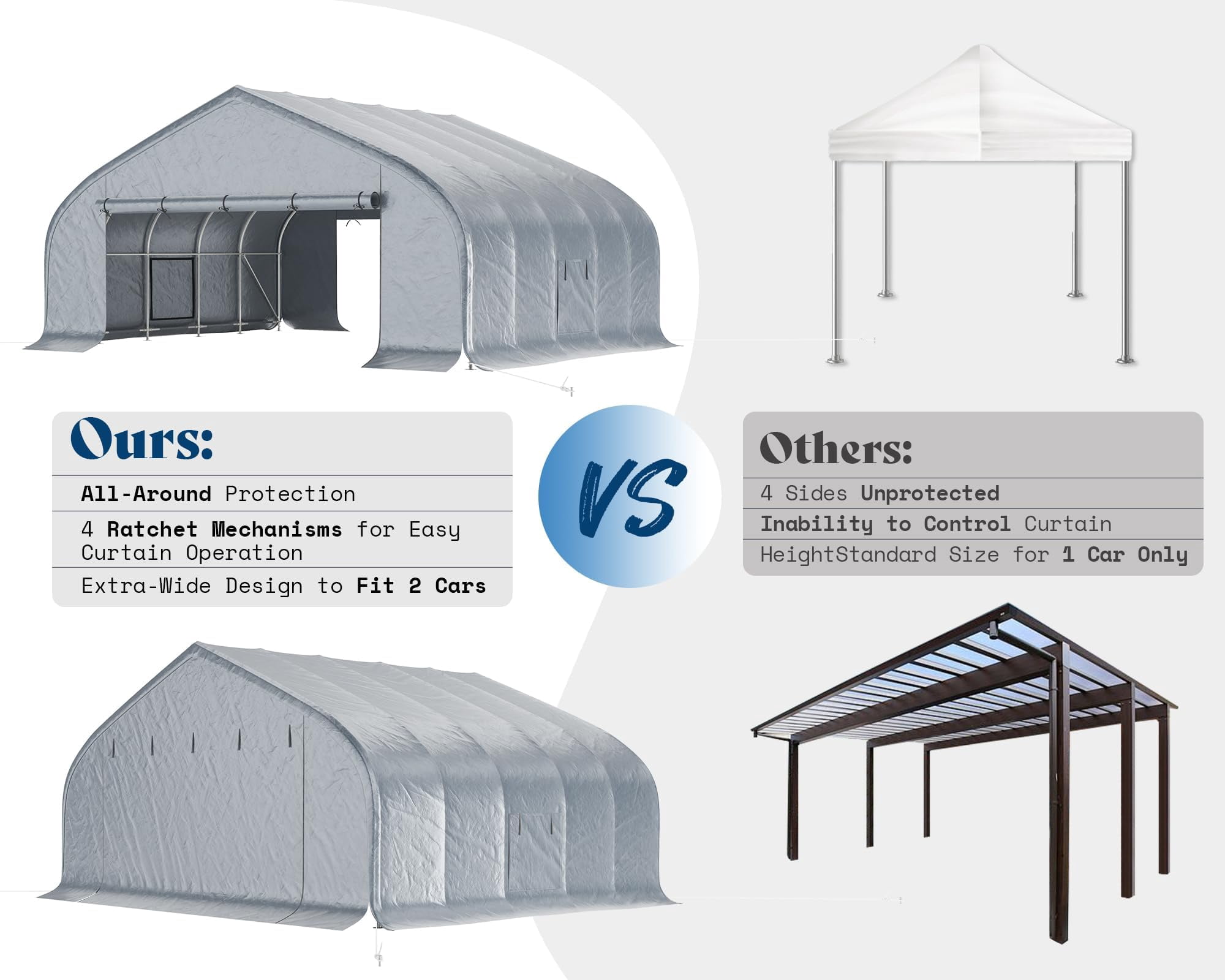 Amerlife 22.5'×20' Heavy Duty Double Carport, Galvanized Steel Frame Garage Shelter, Outdoor Storage, Waterproof 3-Layer PE Cover, Silver Gray