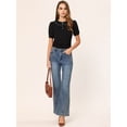 thumbnail image 2 of Blusa de manga corta con cuello Peter Pan y ribete en contraste para mujer Negro L, 2 of 4