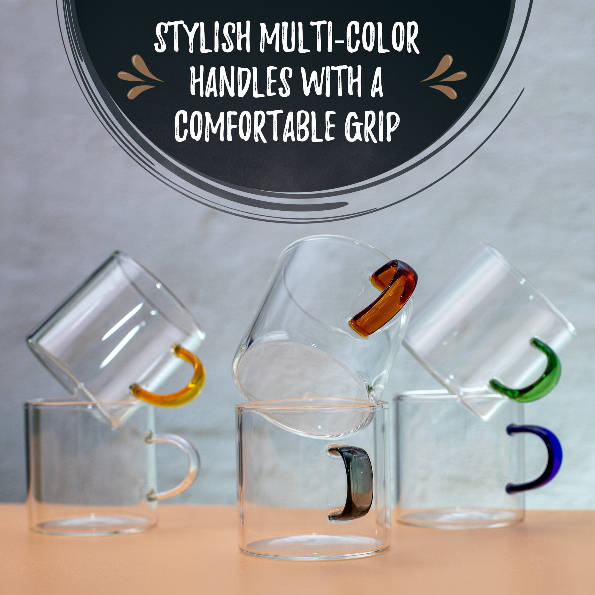 Bacimi Multi-color Borosilicate Clear Glass Espresso cups 120ML/4oz, Set of 6