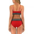 thumbnail image 5 of up to 30% off up to 60% off Gifts Usmixi Bikini Swimsuits for Women Summer High Waist Athletics 2 Piece Bathing Suits Sleeveless Square Neck Striped Print Swimwears Red S, 5 of 5