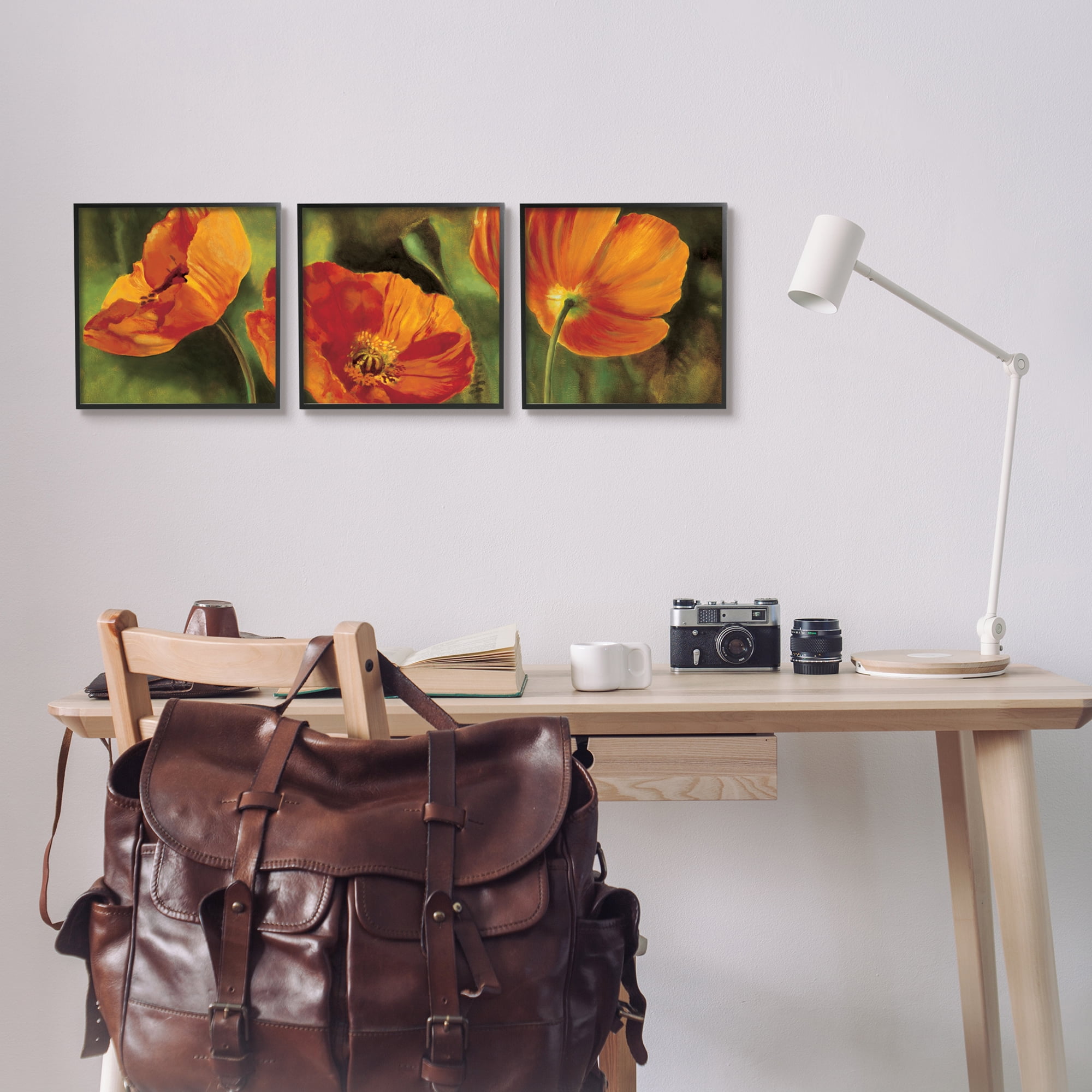 Stupell Wild Poppy Blooms Flower Garden Botanical & Floral Painting Black Framed Art Print Wall Art, Set of 3