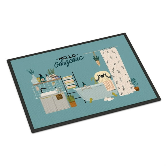 Cream Pekingese in Bathtub Indoor or Outdoor Mat 24x36 CK7528JMAT