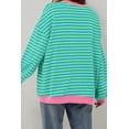thumbnail image 3 of Cali Chic Women Sweatshirt Sky Blue Stripe Oversized Contrast Trim Knit Round Neck Pullover (sky blue, medium), 3 of 12
