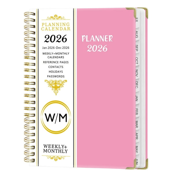 Cuaderno Planificador Mensual A5 2026 | Agenda de Espiral con Separadores y Bolsillo Interior | Organizador de Calendario En Inglés para Estudiantes, Profesionales y Padres Ocupados | Uso En La Ofici