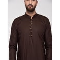 thumbnail image 2 of eloria Men's Traditional Brown Solid Thread Work Cotton Blend Kurta, 2 of 7