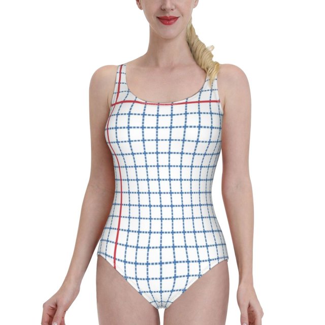 Dotted Grid With Red One Shoulder Ruffle Swimsuits One Piece Swimsuit Women Swimwear Beach Bathing Wear School Grid Paper Blue