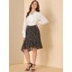 thumbnail image 3 of Allegra K Falda midi de gasa con cintura elÃ¡stica irregular floral con volantes para mujer Negro XS Unique Bargains Falda, 3 of 6