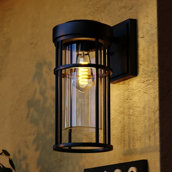 Crestline Aluminum 1 Light LED Compatible Dusk to Dawn Black Transitional Outdoor Wall Lantern Clear Glass