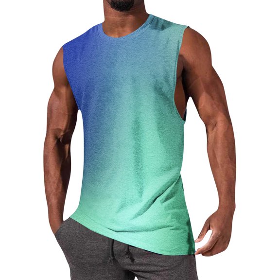 Yaoyar Mens Gradient Shirts Summer Stylish Sleeveless Tank Tops Casual Loose Crewneck Workout Muscle Fitness T Shirt