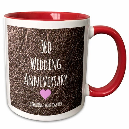 3dRose 3rd Wedding Anniversary gift - Leather celebrating 3 years together third anniversaries three yrs - Two Tone Red Mug, (Best 15 Year Anniversary Gift)