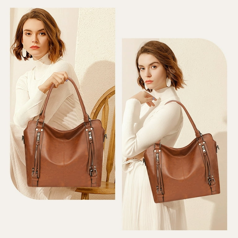 SENDEFN Women's Leather Hobo Tote with Tassel Pockets Brown photo 6