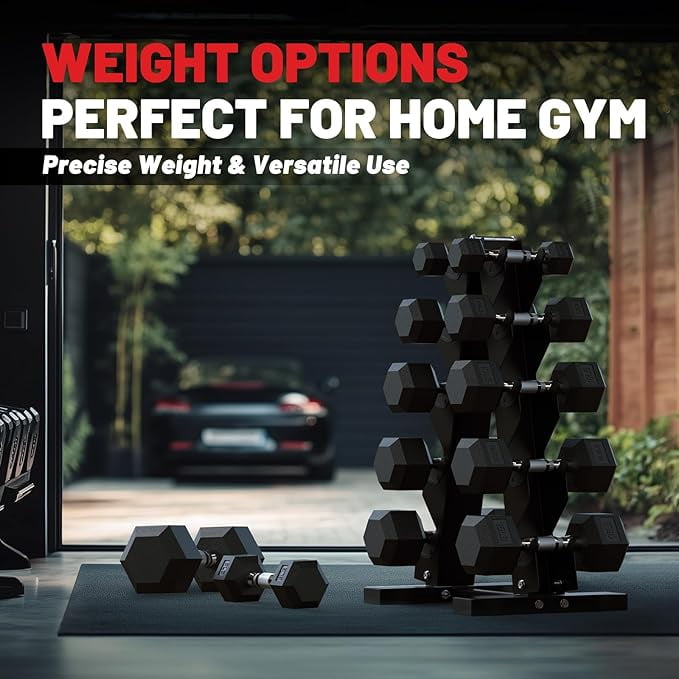ROALW HEX Dumbbell Set 105lb, Rubber Encased Home Gym Dumbbells, Exercise & Fitness Weights Dumbbells for Women & Men, Hand Weight for Strength Training