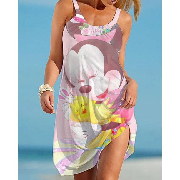 Disney Minnie Mickey Mouse Sexy Women Dress Woman Beach Dress Sling Midi Sleeveless Dresses Boho Brand Streetwear Night DressXXL Gao Jinjia LED