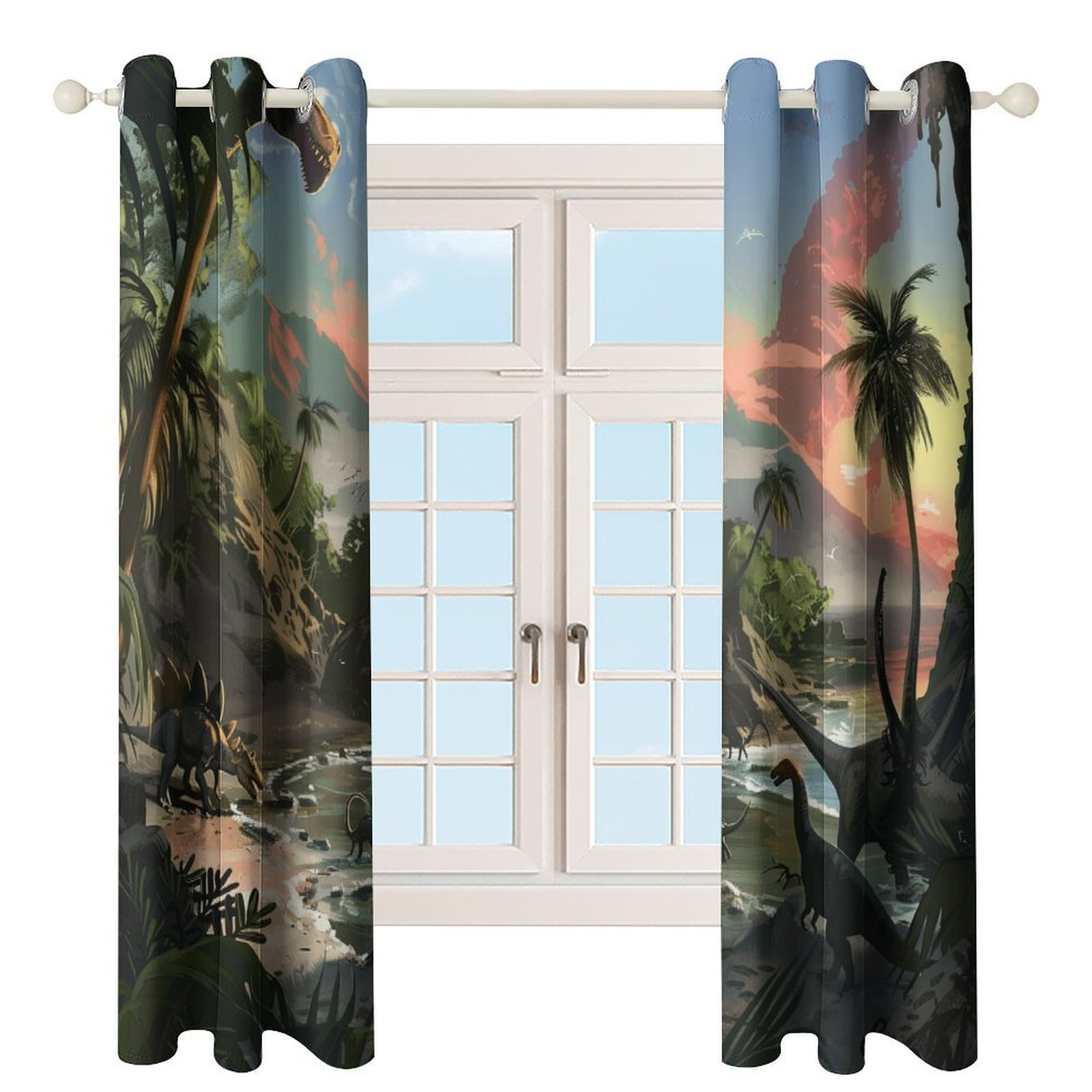 Blackout Curtains for Bedroom Jurassic Dinosaur Full Room Darkening Grommet Curtains for Living Room,Thermal Insulated Ombre Drapes