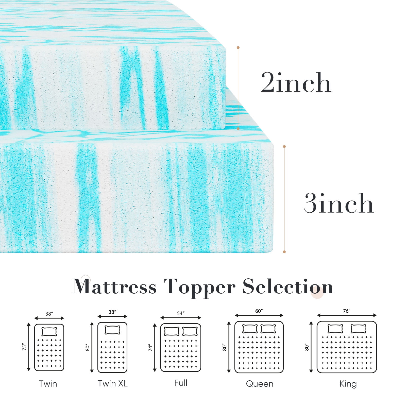 MAYEERTY 2" Memory Foam Mattress Non-Slip Bottom Durable Camping Mattress Guest Bed