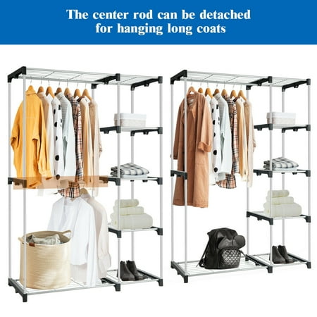 Gymax Freestanding Clothes Garment Organizer Closet Rack w/5 Shelves &2 ...