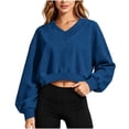 thumbnail image 2 of TGSLY Women's Cropped Sweatshirts Lightweight V Neck Balloon Long Sleeve Tops Oversized Casual Solid Color Crop Pullovers L, 2 of 7