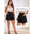 thumbnail image 7 of SLADYGLO Women Elastic Waist Buttons Decorative Pleated Front Pockets Plus Size Shorts, 7 of 7