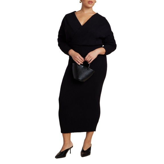 ELOQUII Women's Plus Size Wrap Sweater Maxi Dress