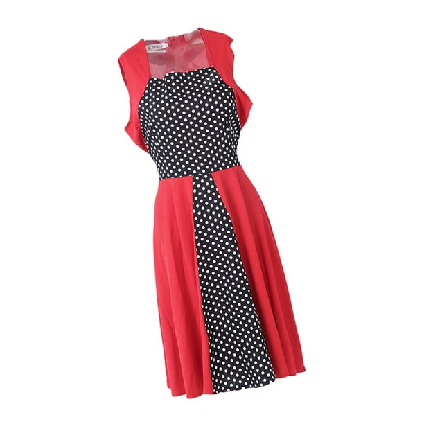 Elegante Lunar Retro Cuello Cuadrado Elástico Pentagrama Corte Mujer Chica L