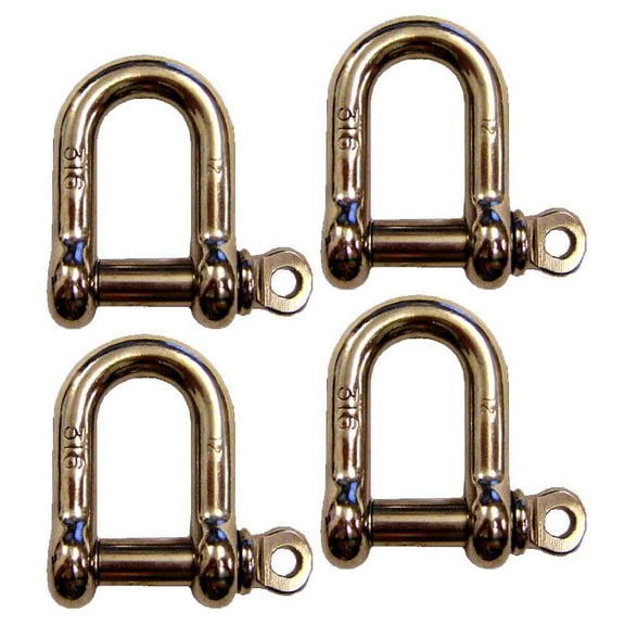 5/8" Screw Pin D Shackle Stainless Steel - 4 Pack