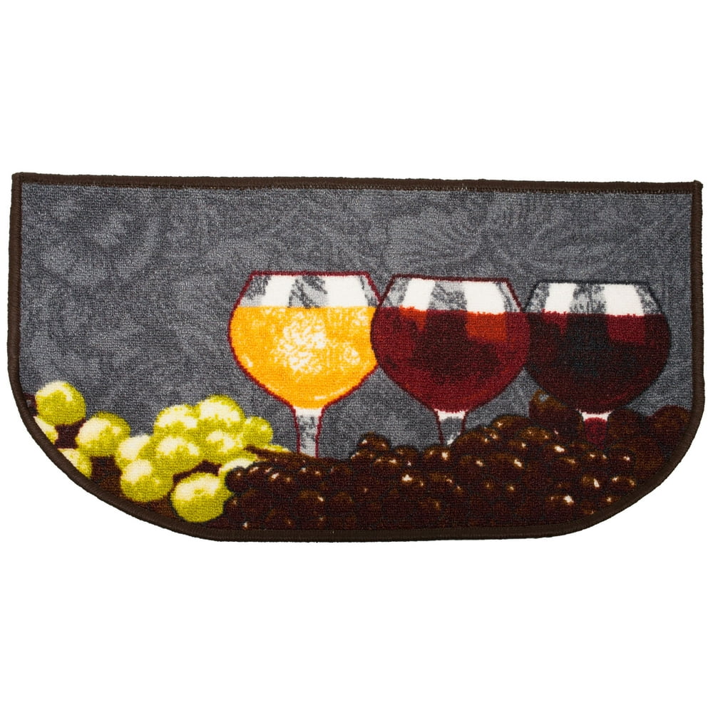 Napa Wine Glasses and Grapes D Shape Polyester Slice Kitchen Rug 18