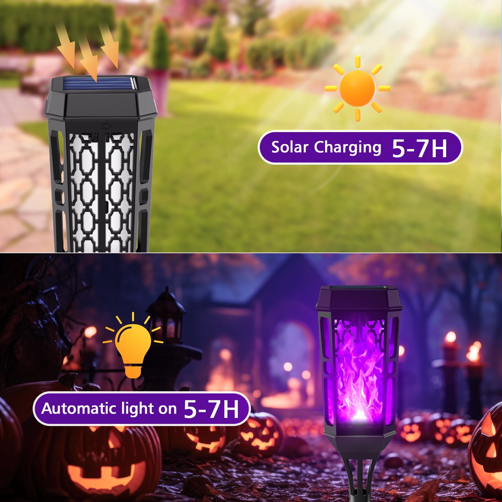 Outdoor Solar Lights, Halloween Decoration Lights, 6 Pack LED Solar Torch Lights with Flickering Flame, Outside Waterproof Lighting Decoration for Patio Garden Yard Pathway Landscape