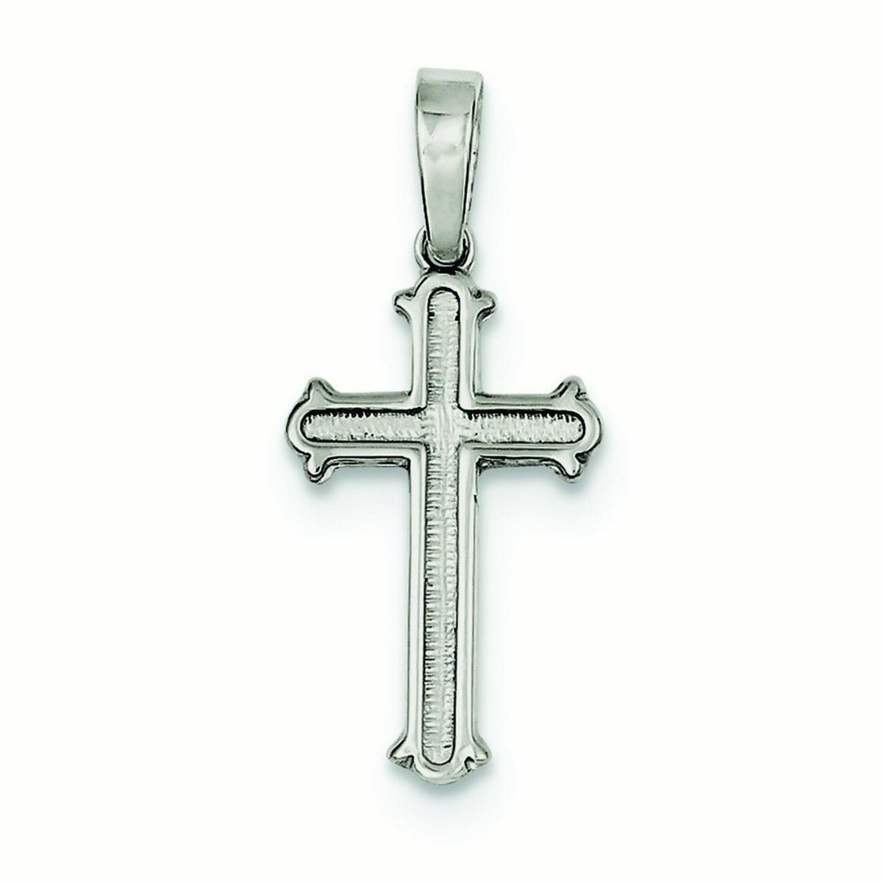 Sterling Silver High Polished w/ Matte Finish Rose Design Crucifix Cross Pendant 