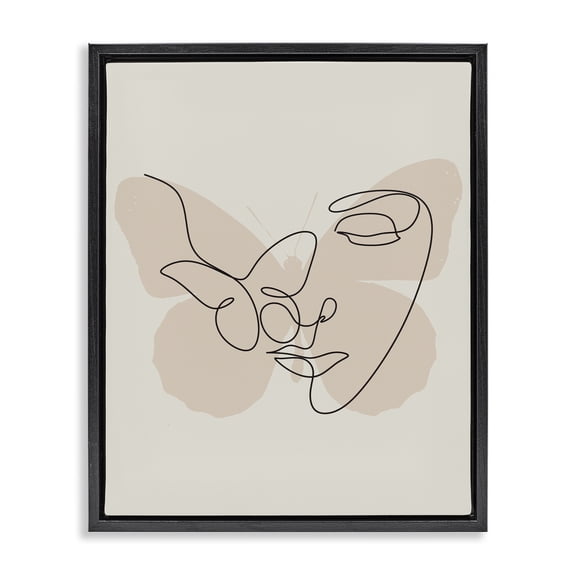 Stupell Industries Mid-Century Butterfly Girl Face Doodle Black Floating Frame Canvas Art, 25 x 31, by Lil' Rue