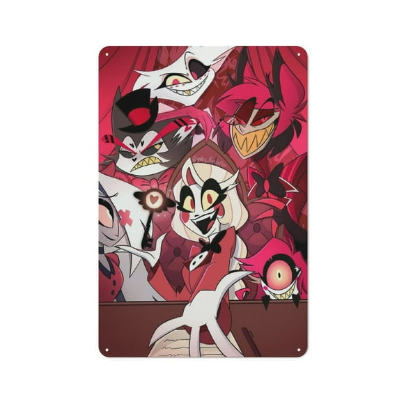Hazbin Hotel Hanging Picture Tin Hanging Picture Wall Poster Metal Painting Creativity Poster Home Decor Painting Anime Goods Gift 30x20cm