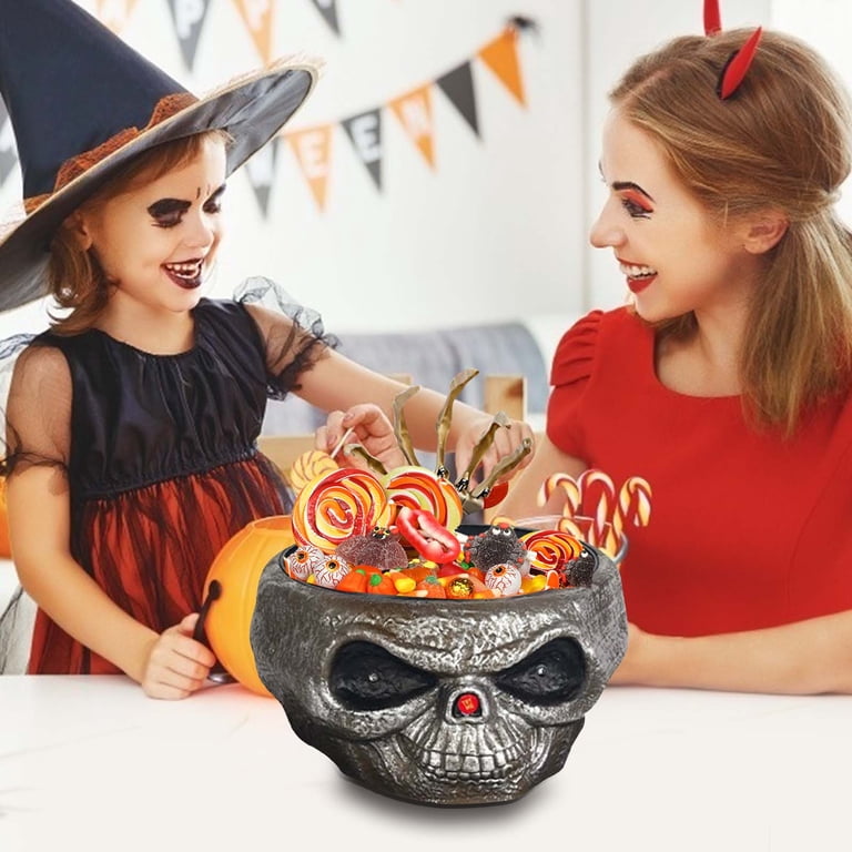 Motion Activated Halloween Candy Bowl - Animated Pumpkin With Skeleton Hand, Sound & Lights