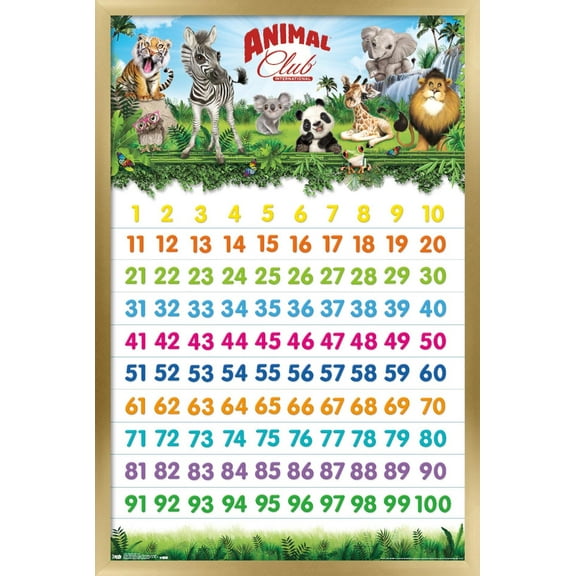 Animal Club - Numbers 123 Wall Poster, 14.725" x 22.375", Framed