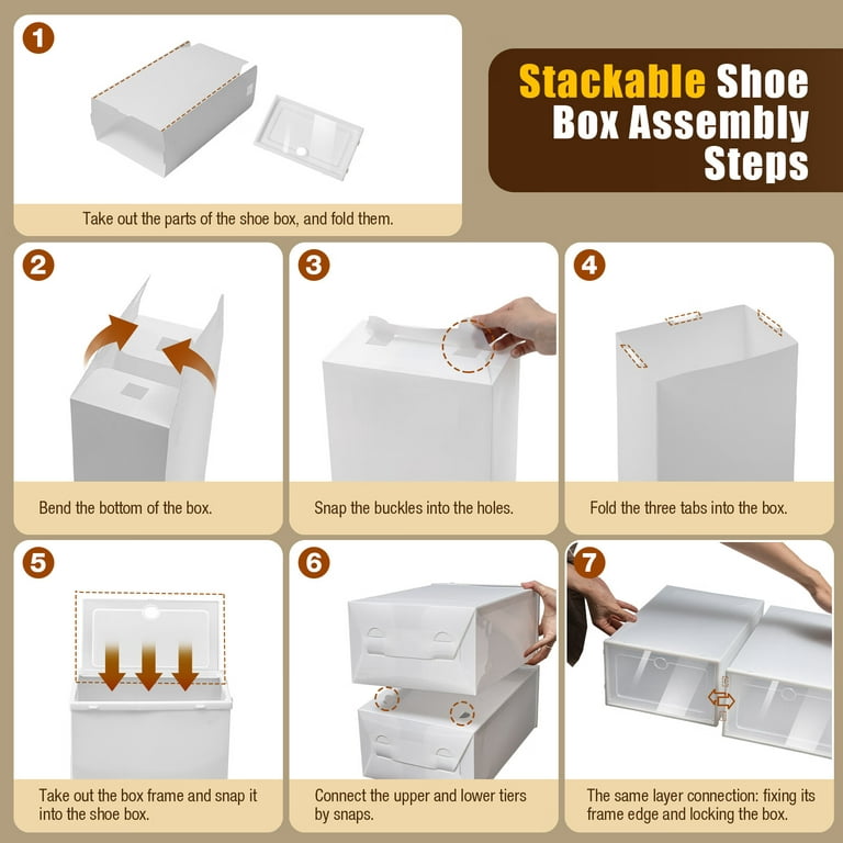 Anqidi 24pcs Shoe Organizer, Foldable White Plastic Shoe Storage Boxes 12.99*9.06*5.51 in, Adult Unisex, Size: 33*23*14 Cm/12.99*9.06*5.51 inch