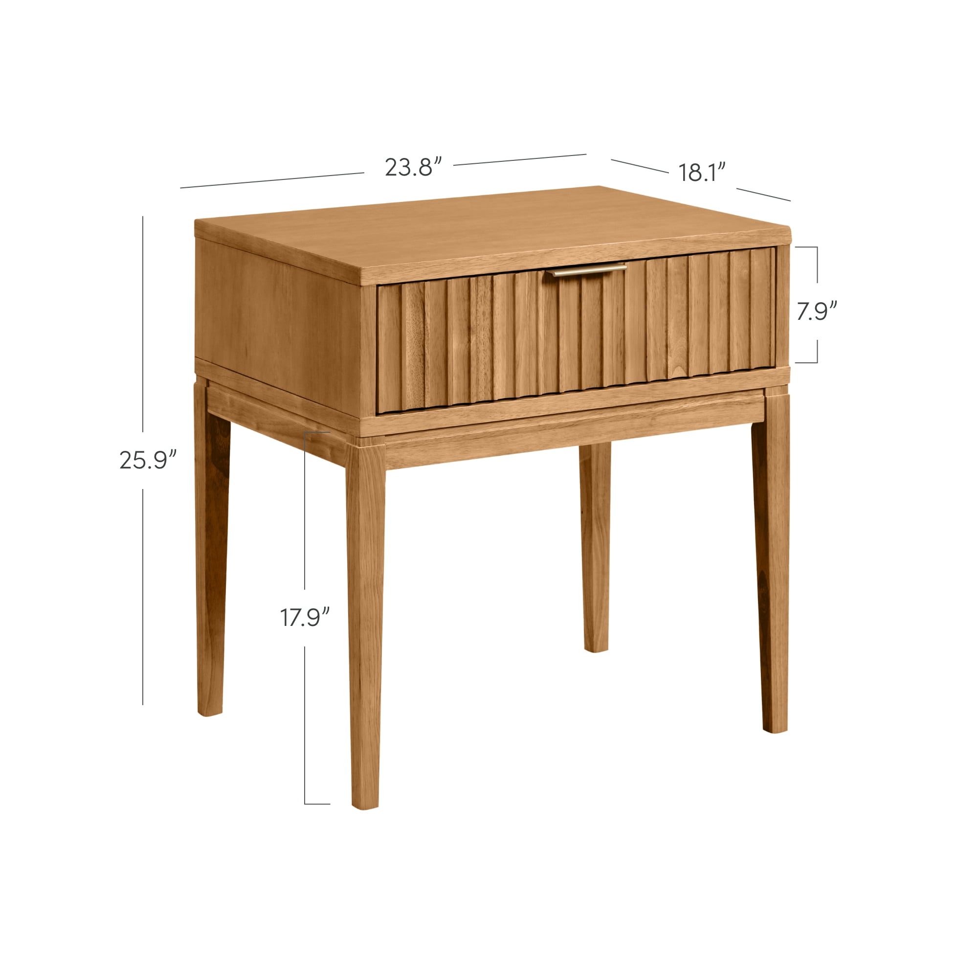 Nathan James Jasper Mid-Century Modern Nighstand, Side Table with Storage and Fluted Drawer Doors with Brass Handles