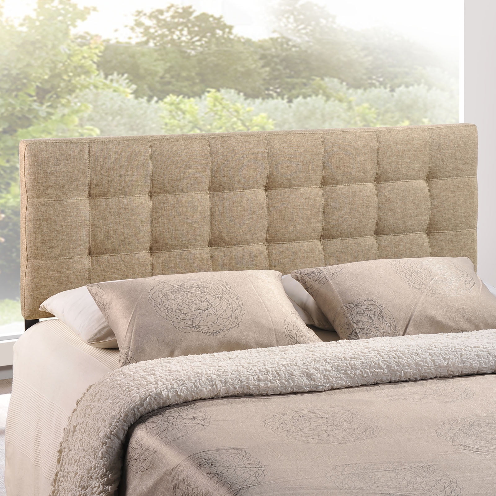 Modway Lily King Upholstered Polyester Fabric Headboard in Beige