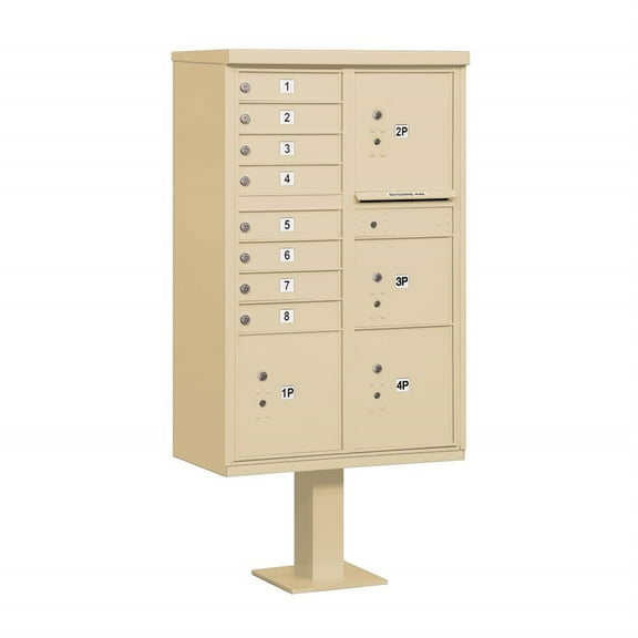 Cluster Box Unit with 8 Doors and 4 Parcel Lockers in Sandstone with USPS Access Type VI