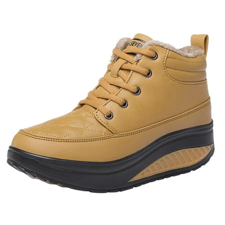 

Wedge Sandals Wedge Heels For Women High-top Cotton Shoes Leather Surface Rocking Shoes Women s Sneakers Thick-soled Travel Shoes Running Shoes Yellow