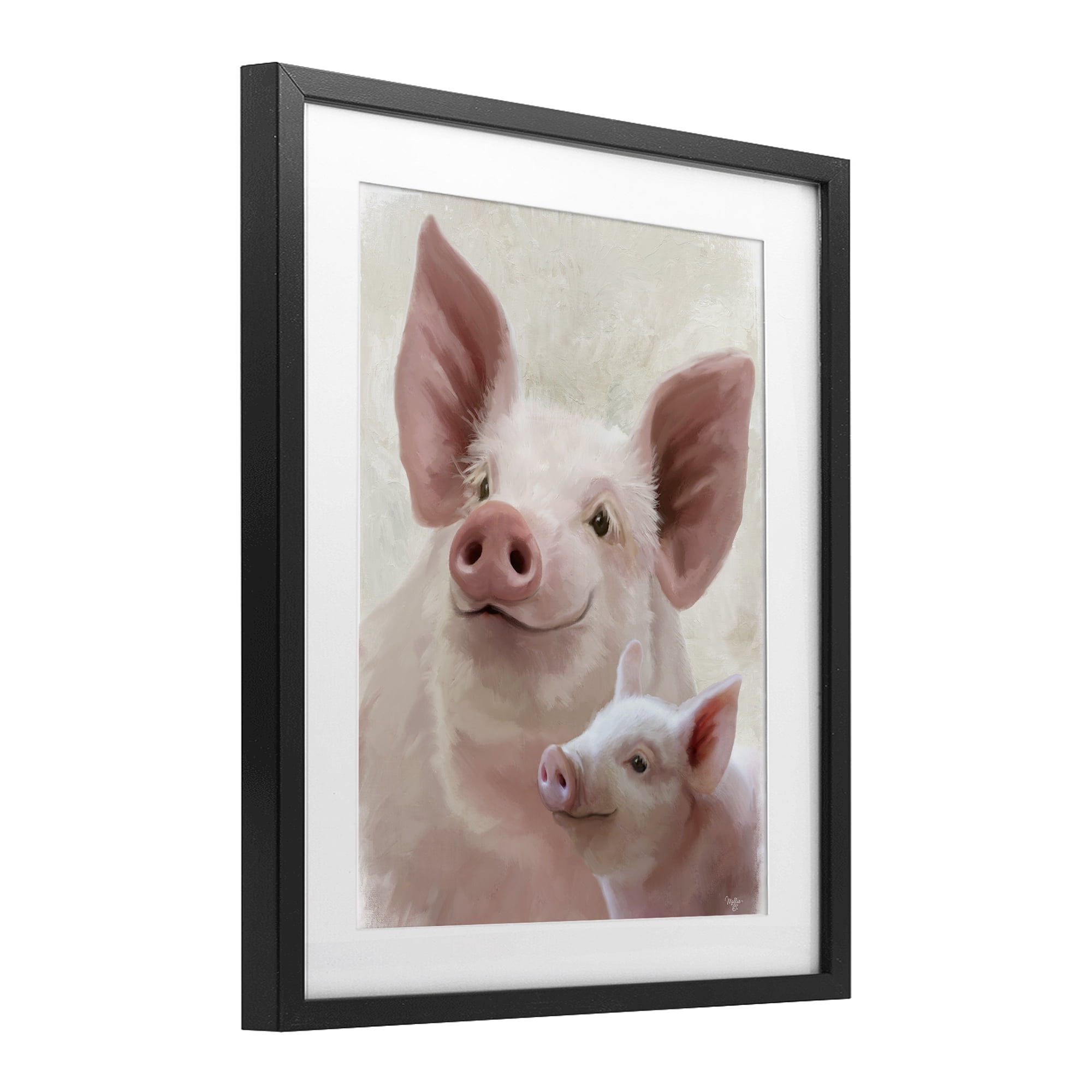 Stupell Industries Piglet & Mom Portrait Black Framed Print Under Glass, design by Mollie B.
