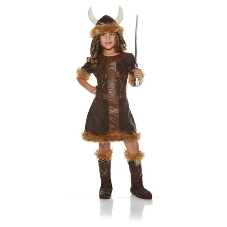 Viking Girl Child Barbarian Hunter Brown Halloween Costume