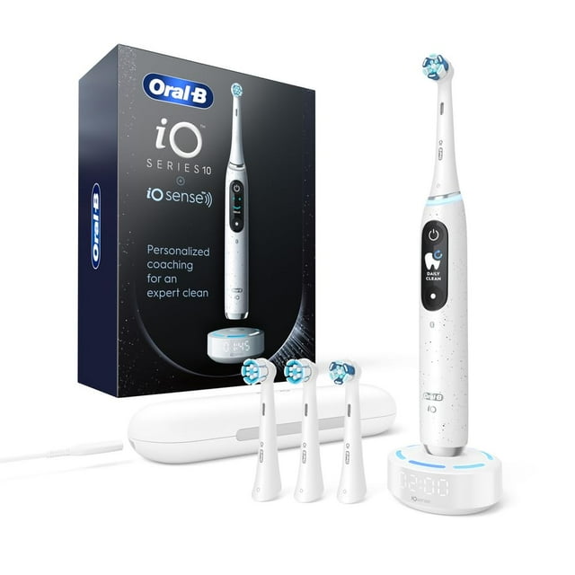 Oral-B iO Series 10 Cepillo de dientes eléctrico recargable con sensor de presión visible para proteger las encías, temporizador de 2 minutos, 7 configuraciones de limpieza, 4 cabezales de cepillo de